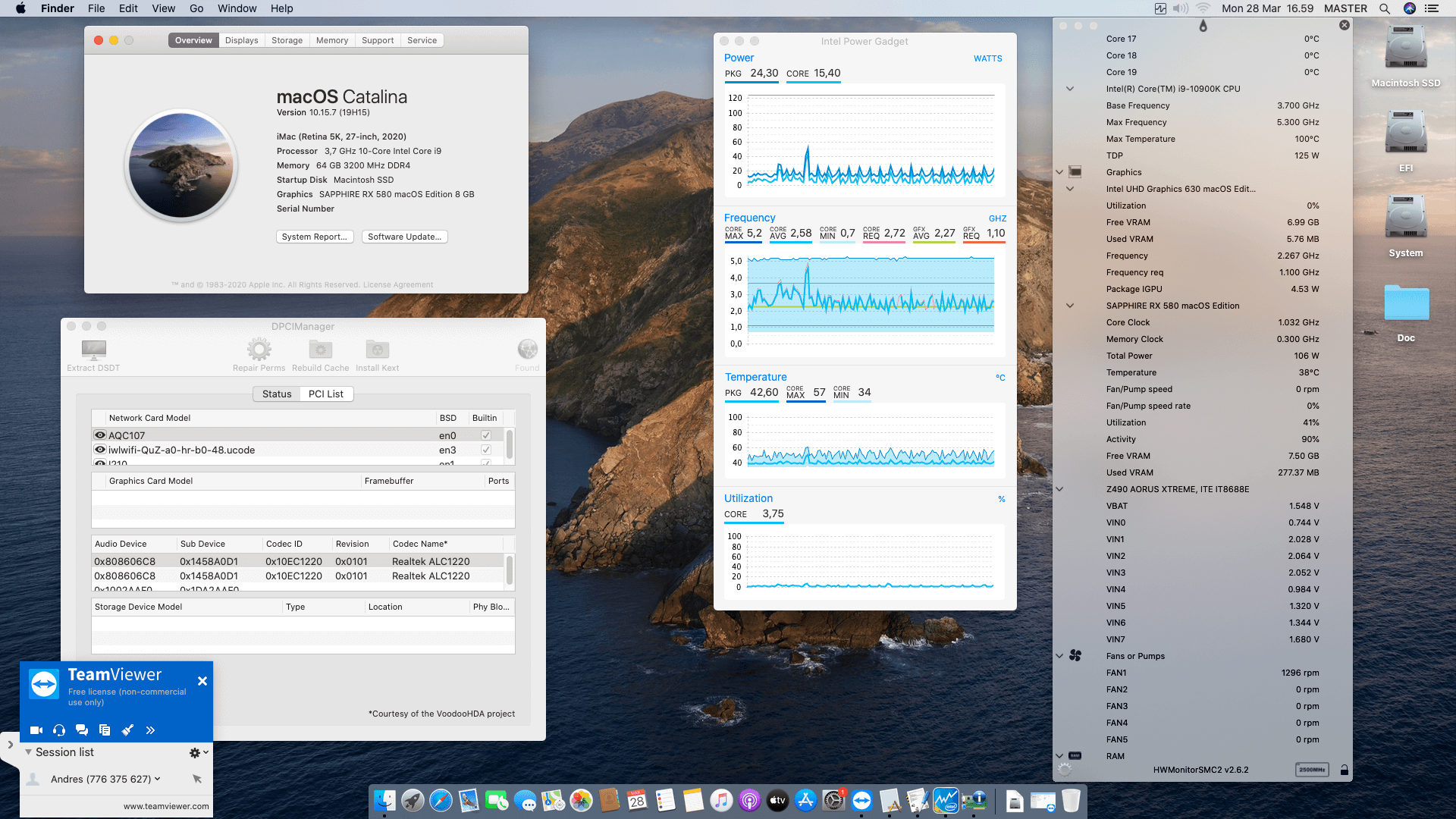 Success Hackintosh macOS Catalina 10.5.7 Build 19H15 in Gigabyte Z490 Aorus Xtreme + Intel Core i9 10900K + Sapphire RX 580